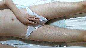 Fucking Off in fleshlight in white transparent thongs