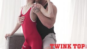 Cain marko & tyler tanner: smooth hung wrestler twink boy barebacks his massive coach