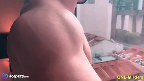 Admiring his muscularity in the morning and prepping for admiration