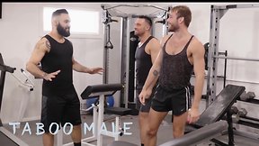 Hot men colby tucker, max adonis, and zaddy taboomale in bareback threesome at the gym