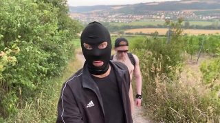 Bare hiking: a gay chastity slave stripping