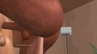 A 3D ebony shemale whore is fucking a stud