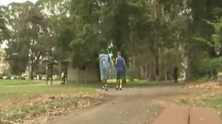 Athletic black guy blown by white