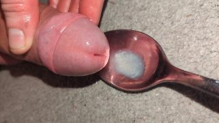 Close-up ruined orgasm with multiple loads swallowed from veiny cock