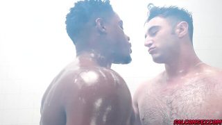 Deangelo jackson and michael bostons hard cocks look great slathered with jizz