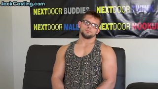 Muscled jock self-pleasures during casting